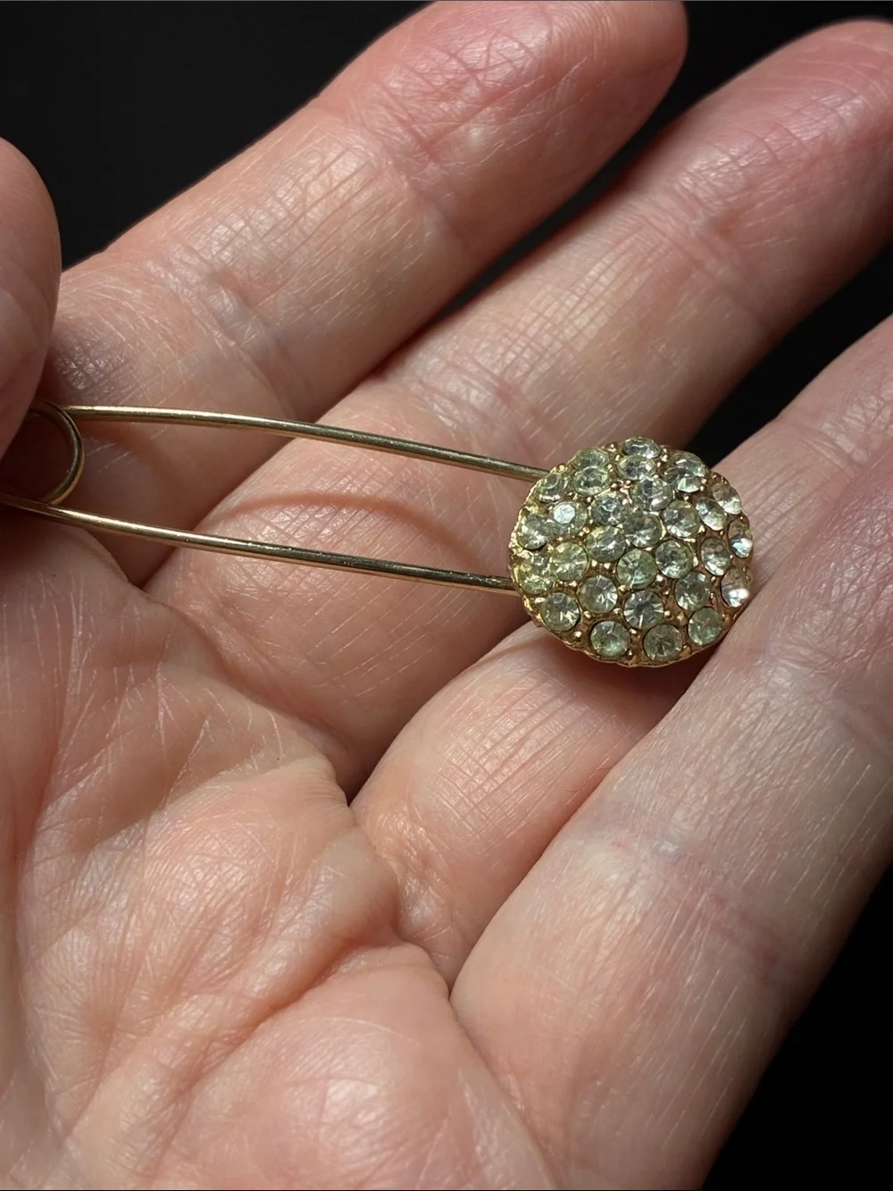 Vintage Gold Crystal Pave Safety Pin Brooch - Women Jewelry
